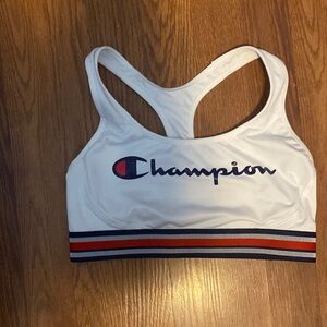 White campion sports bra with champion logo